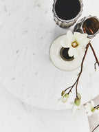 White Marble Round Top Coffee Table with Acacia Wood Legs | Myan