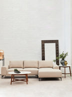 White Marble Round Top Coffee Table with Acacia Wood Legs | Myan