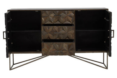 Grey Washed Carved Mango Wood Sideboard | Solana
