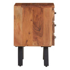 Natural Acacia Wood 3-Drawer Side Table with Black Metallic Legs and Handles | Nashik