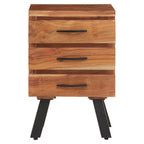 Natural Acacia Wood 3-Drawer Side Table with Black Metallic Legs and Handles | Nashik