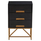 Black Mango Wood 3-Drawer Side Table with Gold Iron Legs and Handles | Kochi