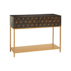 Grey Mango Wood 2-Drawer Console Table with Gold Finish Iron Frame and Lower Shelf | Patna