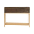 Grey Mango Wood 2-Drawer Console Table with Gold Finish Iron Frame and Lower Shelf | Patna