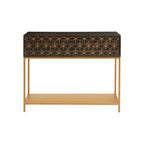 Grey Mango Wood 2-Drawer Console Table with Gold Finish Iron Frame and Lower Shelf | Patna