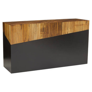 Two Tone Natural Bamboo Console Table with Dark Ebony Finish Base, Gabor
