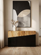 Two Tone Natural Bamboo Console Table with Dark Ebony Finish Base, Gabor