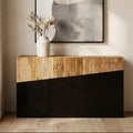 Two Tone Natural Bamboo Console Table with Dark Ebony Finish Base, Gabor