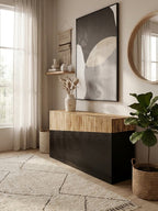 Two Tone Natural Bamboo Console Table with Dark Ebony Finish Base, Gabor