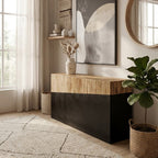 Two Tone Natural Bamboo Console Table with Dark Ebony Finish Base, Gabor
