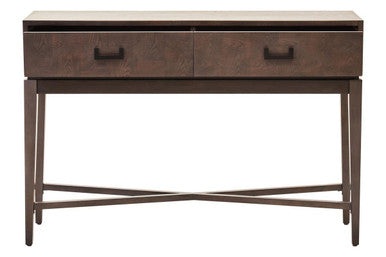 Antique Grey 2-Drawer Console Table with Black Metal Rectangular Handles | Dimaro