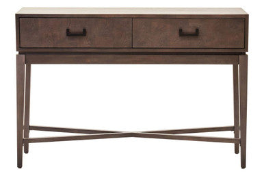 Antique Grey 2-Drawer Console Table with Black Metal Rectangular Handles | Dimaro