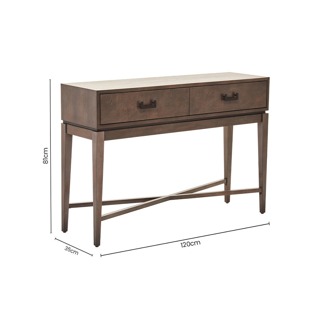 Antique Grey 2-Drawer Console Table with Black Metal Rectangular Handles | Dimaro