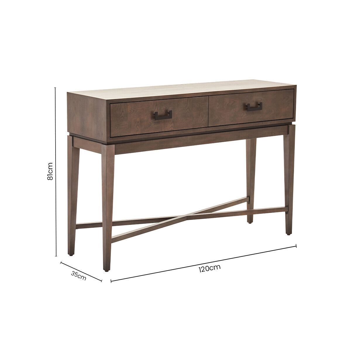 Antique Grey 2-Drawer Console Table with Black Metal Rectangular Handles | Dimaro