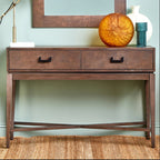 Antique Grey 2-Drawer Console Table with Black Metal Rectangular Handles | Dimaro