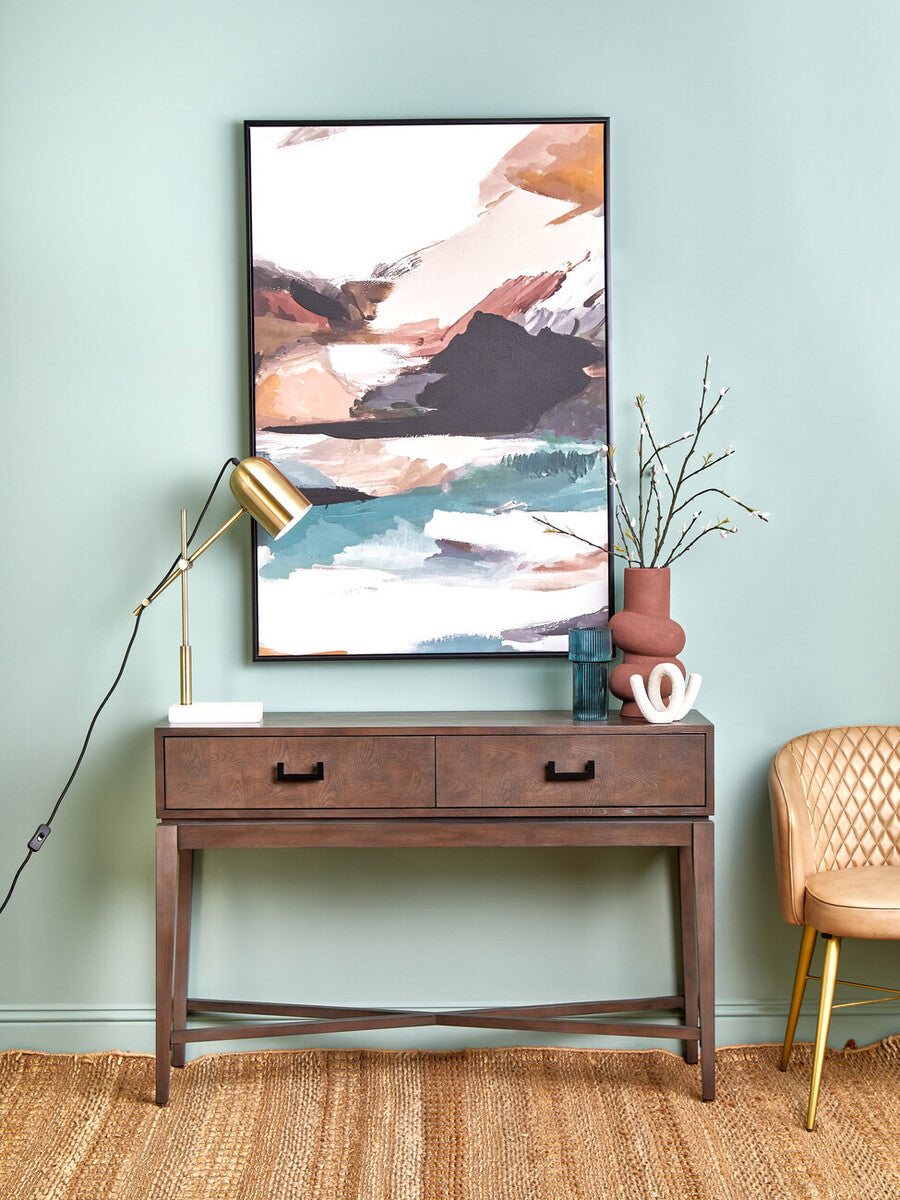 Antique Grey 2-Drawer Console Table with Black Metal Rectangular Handles | Dimaro
