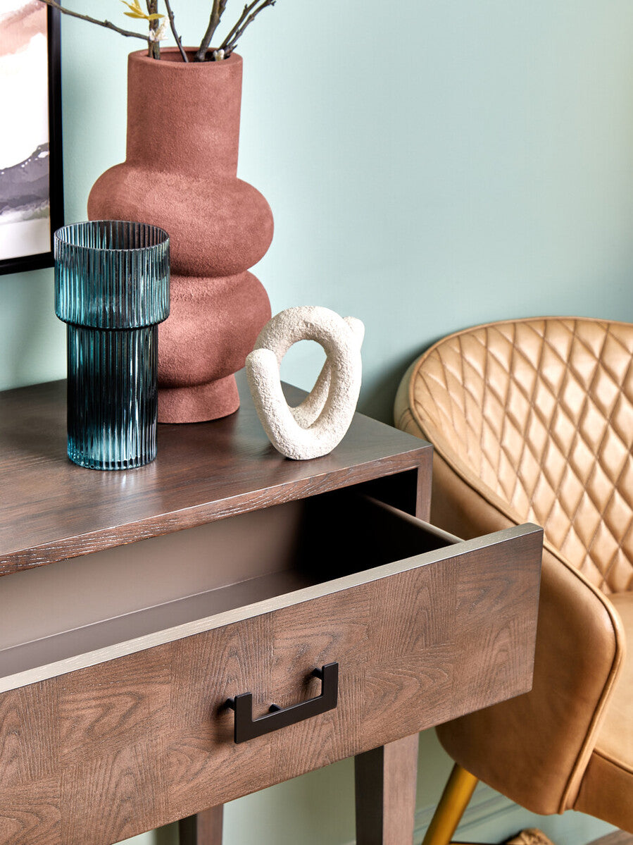 Antique Grey 2-Drawer Console Table with Black Metal Rectangular Handles | Dimaro