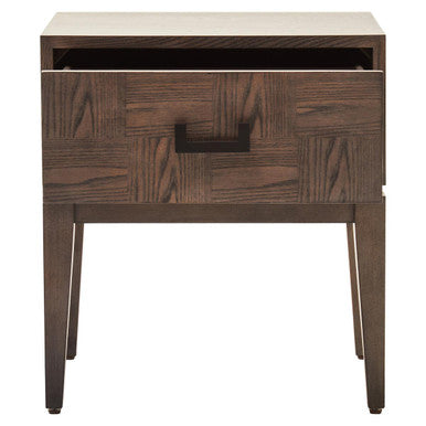 Antique Grey 1-Drawer Side Table with Wooden Legs and Black Metal Handle | Dimaro