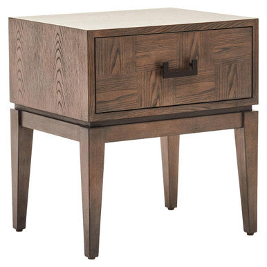 Antique Grey 1-Drawer Side Table with Wooden Legs and Black Metal Handle | Dimaro