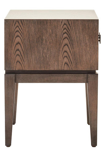 Antique Grey 1-Drawer Side Table with Wooden Legs and Black Metal Handle | Dimaro