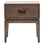 Antique Grey 1-Drawer Side Table with Wooden Legs and Black Metal Handle | Dimaro