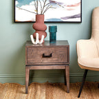 Antique Grey 1-Drawer Side Table with Wooden Legs and Black Metal Handle | Dimaro