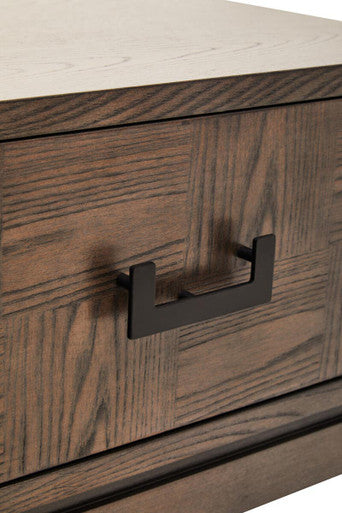 Antique Grey 1-Drawer Side Table with Wooden Legs and Black Metal Handle | Dimaro