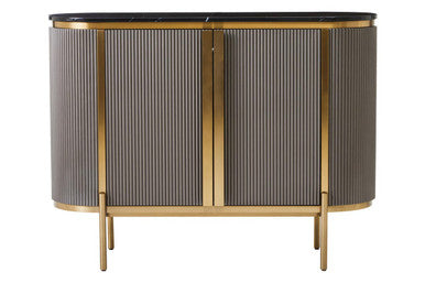 Grey Two Door Sideboard with Black Marble Top | Dervio
