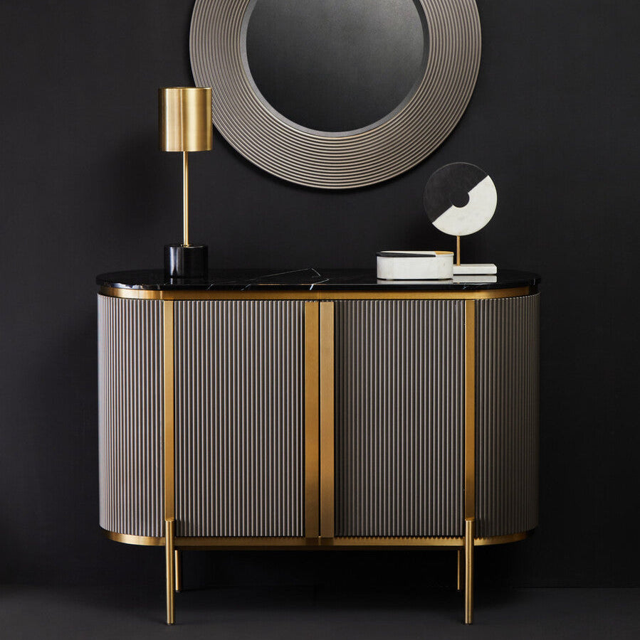 Grey Two Door Sideboard with Black Marble Top | Dervio