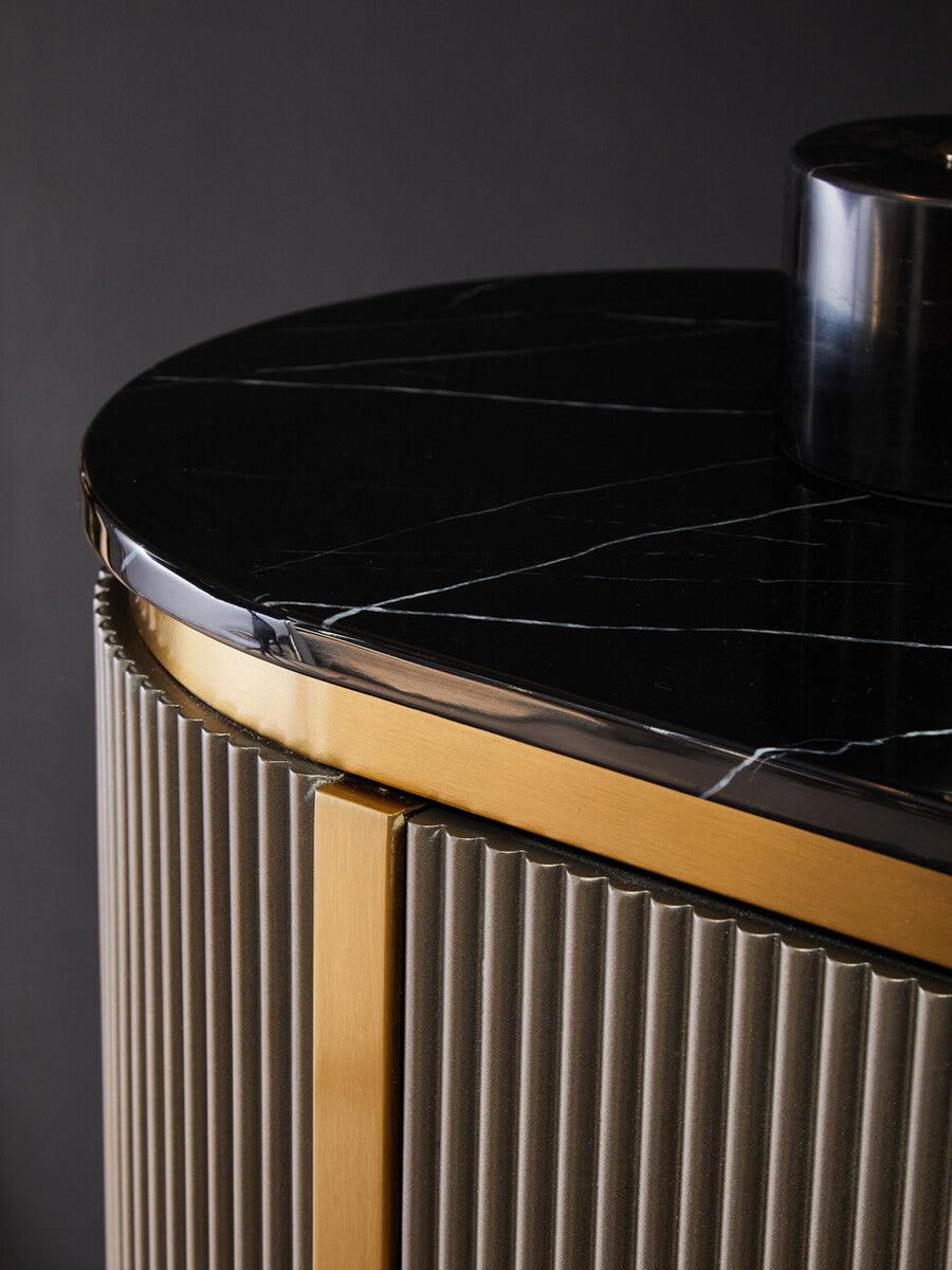 Grey Two Door Sideboard with Black Marble Top | Dervio