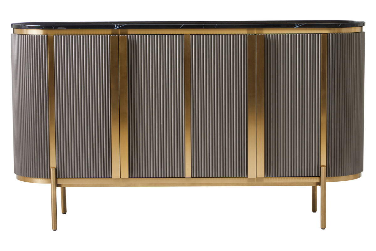 Grey Four Door Sideboard with Black Marble Top | Dervio
