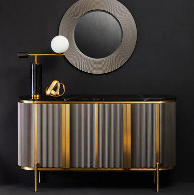 Grey Four Door Sideboard with Black Marble Top | Dervio