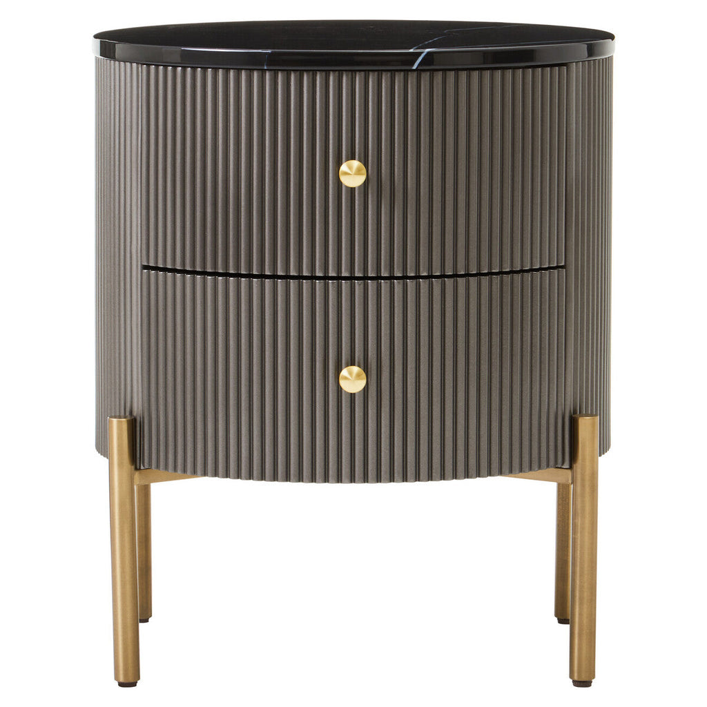 Grey Two Drawer Chest with Black Marble Top | Dervio