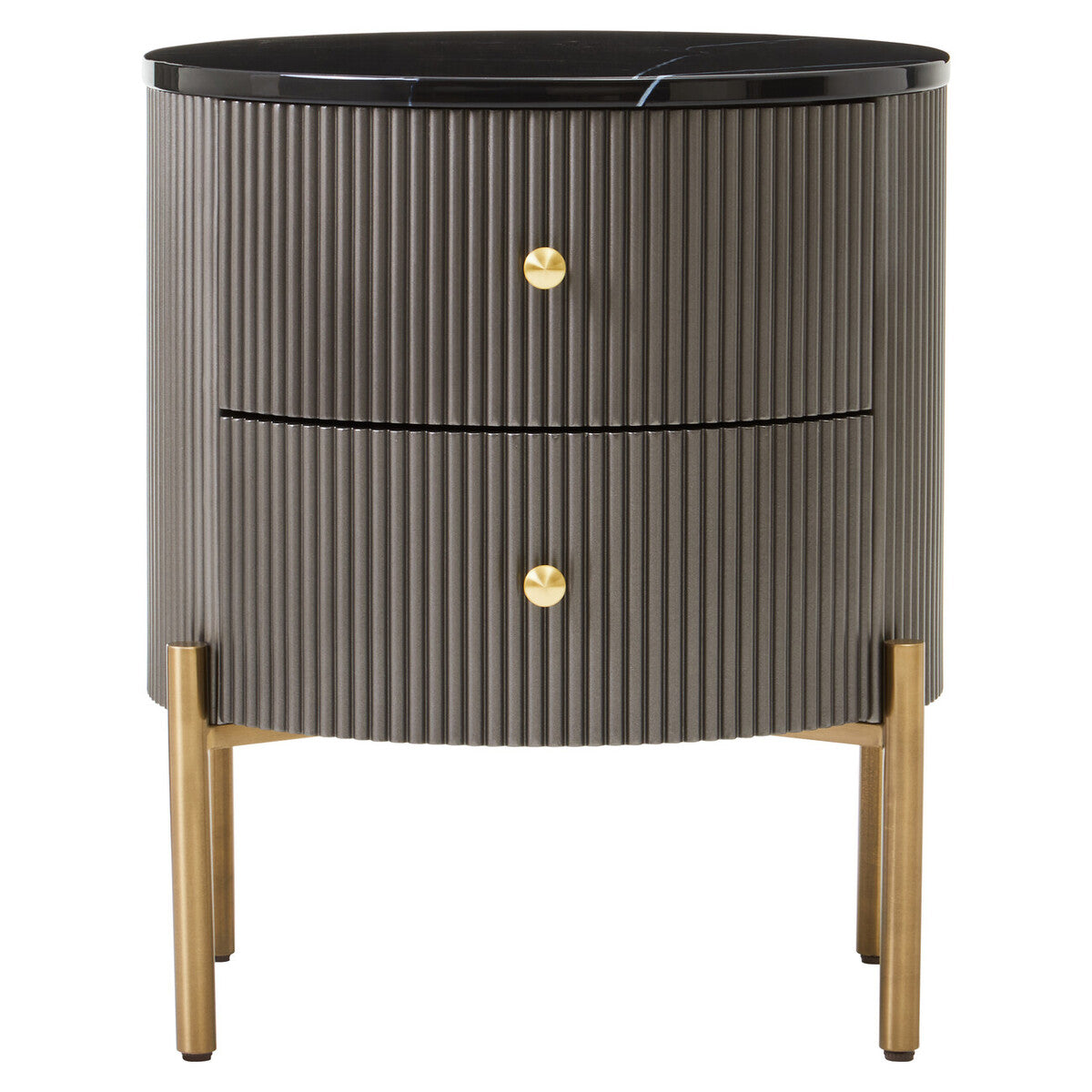 Grey Two Drawer Chest with Black Marble Top | Dervio