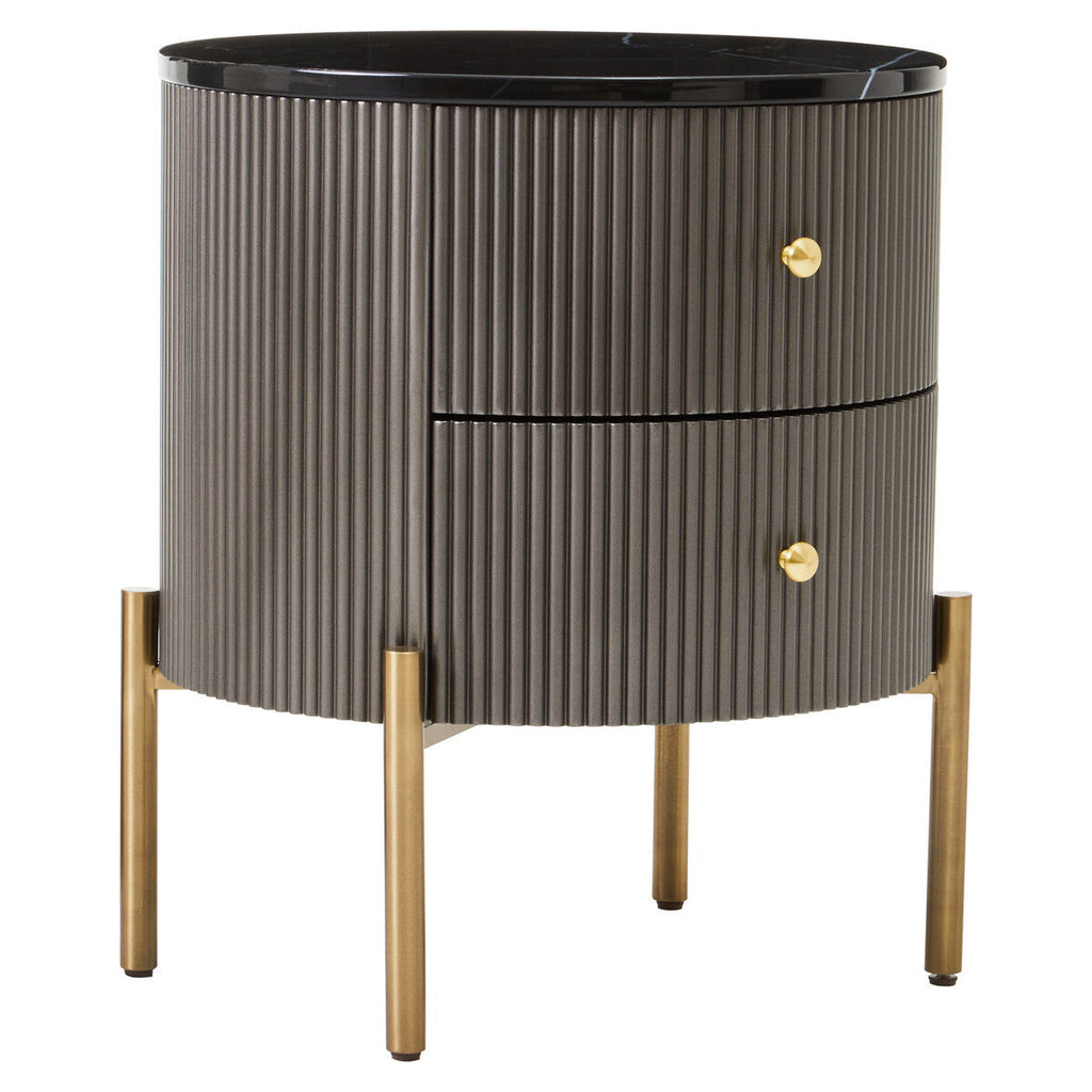 Grey Two Drawer Chest with Black Marble Top | Dervio