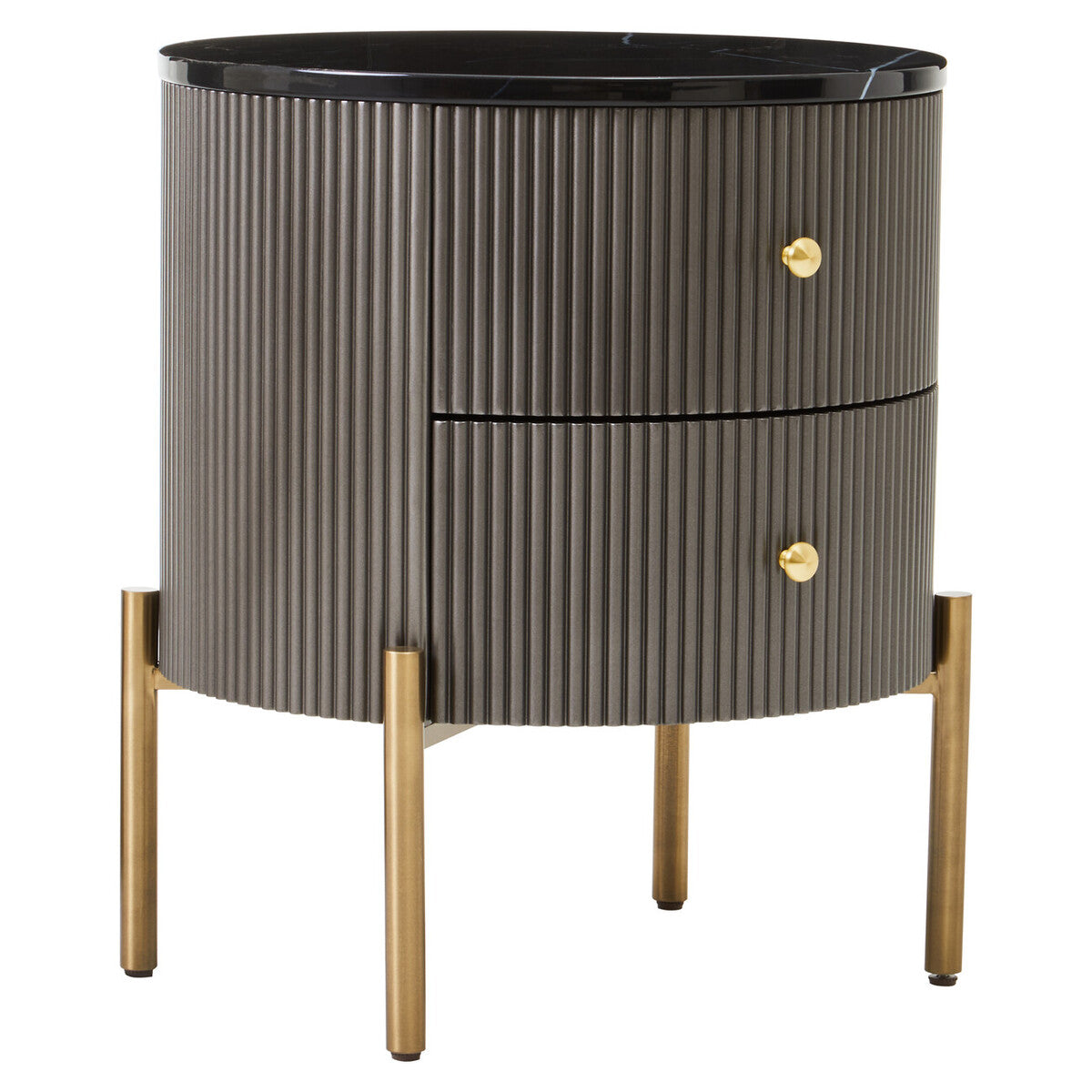 Grey Two Drawer Chest with Black Marble Top | Dervio