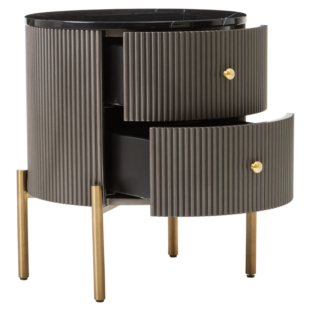 Grey Two Drawer Chest with Black Marble Top | Dervio