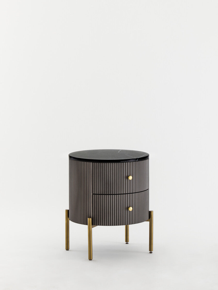 Grey Two Drawer Chest with Black Marble Top | Dervio