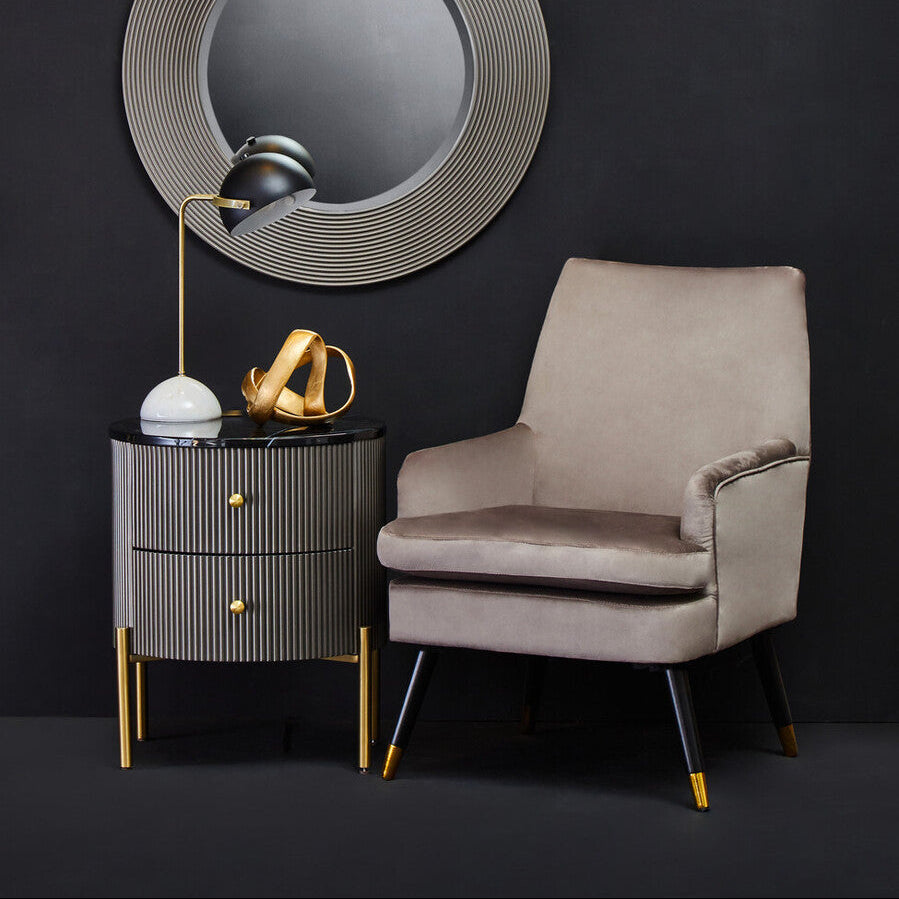 Grey Two Drawer Chest with Black Marble Top | Dervio