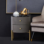 Grey Two Drawer Chest with Black Marble Top | Dervio