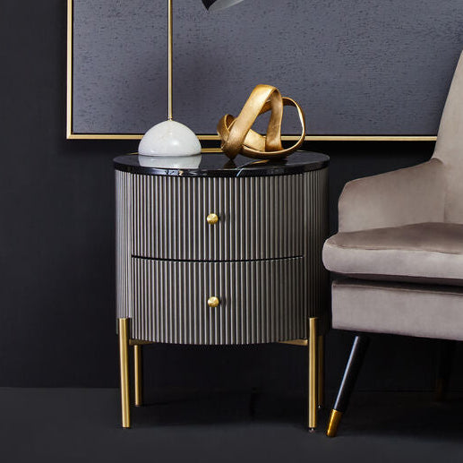 Grey Two Drawer Chest with Black Marble Top | Dervio
