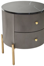 Grey Two Drawer Chest with Black Marble Top | Dervio
