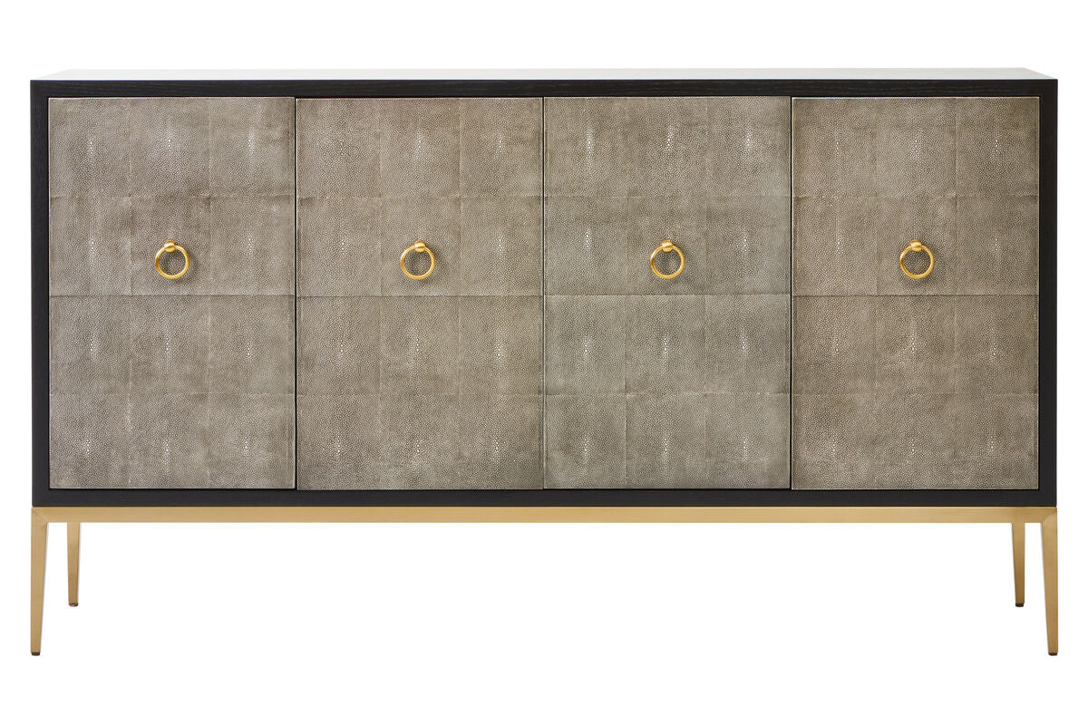 Grey Shagreen Effect 4 Door Sideboard | Deruta
