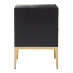 Grey Shagreen Effect 2-Drawer Side Table with Black Top and Gold Metal Legs | Deruta
