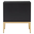 Grey Shagreen Effect 2-Drawer Side Table with Black Top and Gold Metal Legs | Deruta