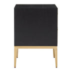 Grey Shagreen Effect 2-Drawer Side Table with Black Top and Gold Metal Legs | Deruta