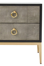 Grey Shagreen Effect 2-Drawer Side Table with Black Top and Gold Metal Legs | Deruta