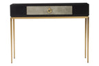 Black Top and Grey Shagreen Effect 1-Drawer Console Table with Gold Metal Legs | Deruta