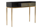 Black Top and Grey Shagreen Effect 1-Drawer Console Table with Gold Metal Legs | Deruta
