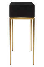 Black Top and Grey Shagreen Effect 1-Drawer Console Table with Gold Metal Legs | Deruta